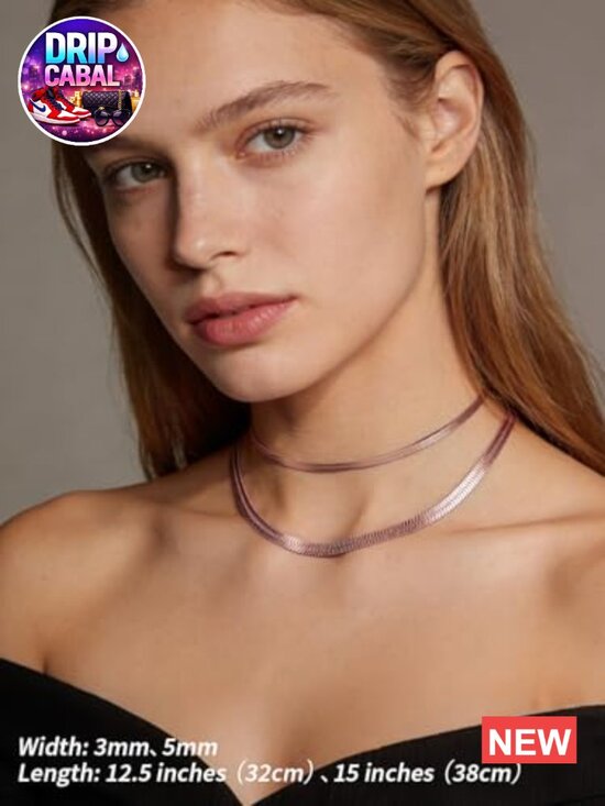 FindChic Herringbone Necklace for Women Stainless Steel  Herringbone Choker Necklace Layered Flat Snake Chain Adjustable 3MM 5MM